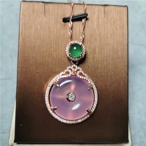 Charme de luxe Femmes Collier Gemstone Bijoux Naturel Rose Jade Rond Pendentifs Colliers Femme Argent 925 Bijoux Cadeau Drop Ship Q0531