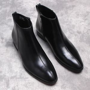 Bottes Chelsea de luxe en cuir véritable hommes bottines haute qualité sans lacet mode bout d'aile bordeaux noir chaussures hommes de base