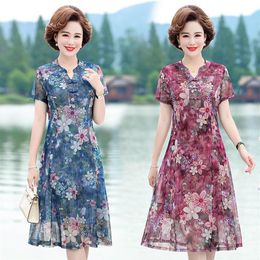 Luxe Cheongsam Etnische stijl Verbeterde Cheongsam-print M's Drs Big Size Show Dun temperament Brede vrouw Middellange rok214a