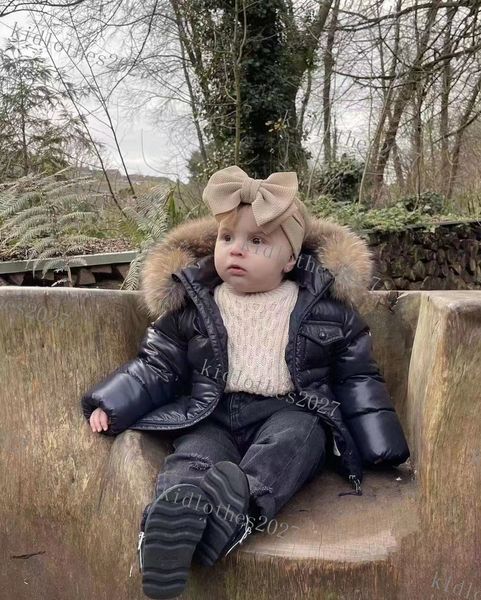 Niños de lujo puffer Abrigos con capucha A prueba de viento Hooide Chaquetas negras niñas Niños Outwear niña niño ropa de diseñador Ropa para niños Cuello de piel de mapache real tops