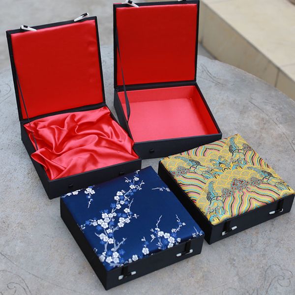 Luxe style chinois foulard en soie emballage boîte carrée porcelaine jade artisanat plaque coffrets cadeaux grand bijoux collier mallette de rangement décoration de la maison
