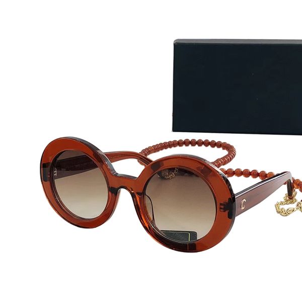 Lunettes de soleil rondes de luxe 5489 pour femmes, lunettes de soleil pour dames, montures rouges, lentilles de protection UV400 avec chaîne de perles, livrées avec étui d'origine, qualité supérieure