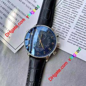 Reloj cronógrafo de lujo para hombre PORTUGIESER Detalles azules y relojes de pulsera de cuero limitados