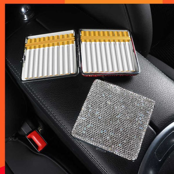 Caja de cigarrillos de lujo Caja protectora de plástico de moda Gadget de coche Decoración de coche Bling Pink Accesorios de coche Interior Mujer Niñas