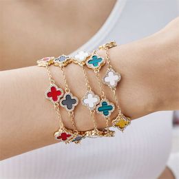 Pulseras clásicas de lujo con dijes de trébol de 4/cuatro hojas, pulsera de diamantes de hierba, minimalista para mujer, Fritillaria de cinco flores, cadena de pulsera versátil de hierba de buena suerte