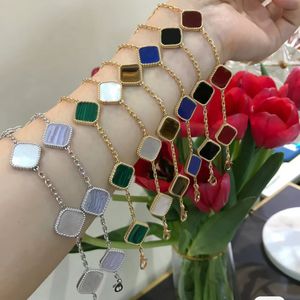 Fashion High Quality Luxury Classic 4/4 Leaf Clover Bracelet Bracelet 18K Gold Agate Shell Mother of Pearl, Women's Wedding Mother's Day Gift
