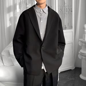 Luxe klassieke zwarte blauwe khaki japan stijl heren casual blazers herfst lente mode merk losse lange pak 220409
