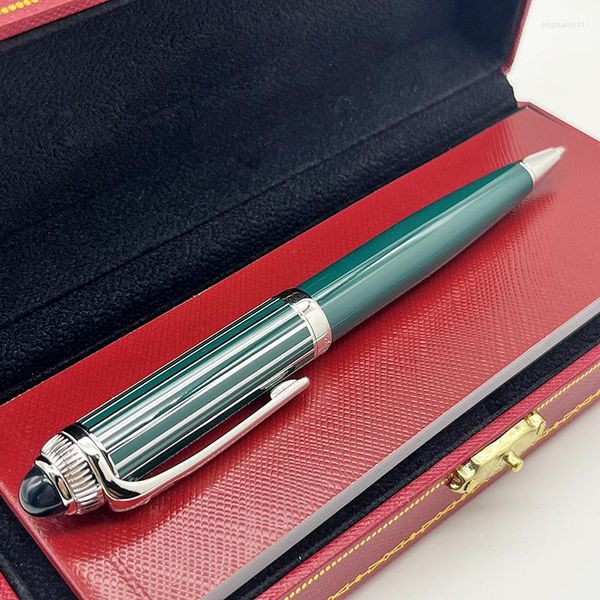 Stylo à bille classique bleu vert de luxe en acier inoxydable Ragging écriture papeterie de bureau lisse avec gemme