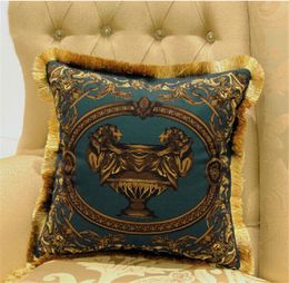 Taie d'oreiller imprimée de luxe classique de style européen, housse de coussin décorative avec pompon, taille 45x45cm, pour la décoration de la maison et les cadeaux 2022