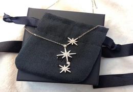 Luxe klassieke ontwerper S925 Sterling Silver Full Zirkon Triple Meteorites Star Pendant Necklace for Women Jewelry6430593