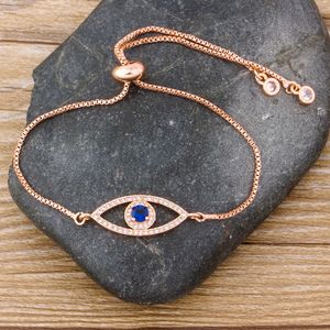 Braccialetto di fascino classico di lusso dell'occhio diabolico per le donne Shiny Princess Cut Zircone cubico CZ braccialetti regolabili regalo di gioielli in rame 2024