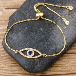 Pulsera clásica de lujo con dije de mal de ojo para mujer, brazaletes ajustables de circonita cúbica con corte de princesa brillante, joyería de cobre Gift173F