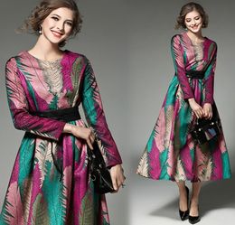 Luxury Classic Jacquard Fabrics Maxi Dress Spring Fall Fashion Fashion Fashion Big Swing Vestido Dama Slim Party Prom Vestidos5436314