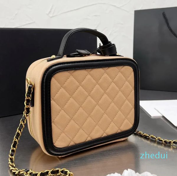 Luxe Classique Vanity Case Totes Sac Caviar Cuir De Veau Designer Matelassé Plaid Or Métal Sacs De Mode Chaîne Double Fermeture À Glissière Cosmétique Sacs En Gros