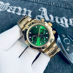 Luxe klassiek Watch Mens Master Design Sporty Style Automatische beweging Goud roestvrijstalen kast Groene wijzerplaat vouwen kan waterdichte saffierglas toevoegen