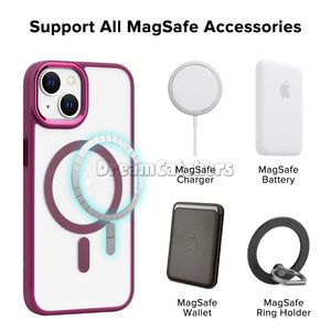 Funda de teléfono mate magnética transparente de lujo, cubierta dura con marco de cámara de metal para iPhone 15, 14, 13, 12, 11 Pro Max Plus, magsafe