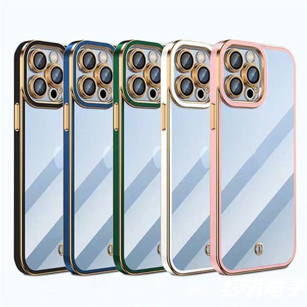 Cajas de teléfono con revestimiento transparente de lujo para iPhone 15 Pro Max Samsung Galaxy S24 Plus Ultra A35 A15 A05 5G Cubiertas transparentes de moda galvanizadas