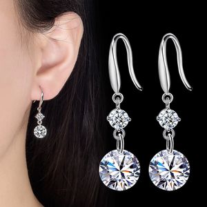 Boucles d'oreilles pendantes en zircon transparent de luxe pour femmes, mode douce, argent sterling S925, diamant scintillant, cristal, lustre élégant, boucles d'oreilles, bijoux