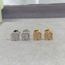 Pendientes de trébol de lujo Mini pendientes de diamantes llenos de hierba de cuatro hojas para mujer Pequeños y gruesos chapados en oro rosa de 18 quilates Flor Versátil Simplicidad de moda paty