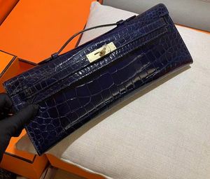 Pochette de luxe pour femmes, sac à main de styliste de mode 31cm, cuir de crocodile véritable, couture entièrement faite à la main, couleurs bleu marine vert noir, livraison rapide