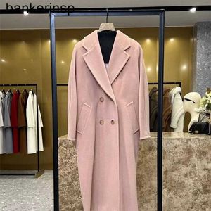 Manteau de luxe Maxmaras 101801 manteau en pure laine classique rose fumé manteau en cachemire à double boutonnage pour hommes et femmes haut de gamme Long CoatGRD0