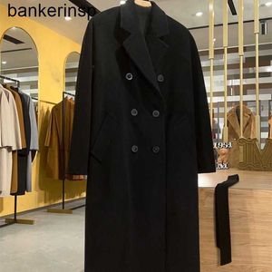Manteau de luxe Maxmaras 101801 Manteau en laine pure hiver classique noir manteau en cachemire à double boutonnage pour hommes et femmes haut de gamme Long Coat4EGH