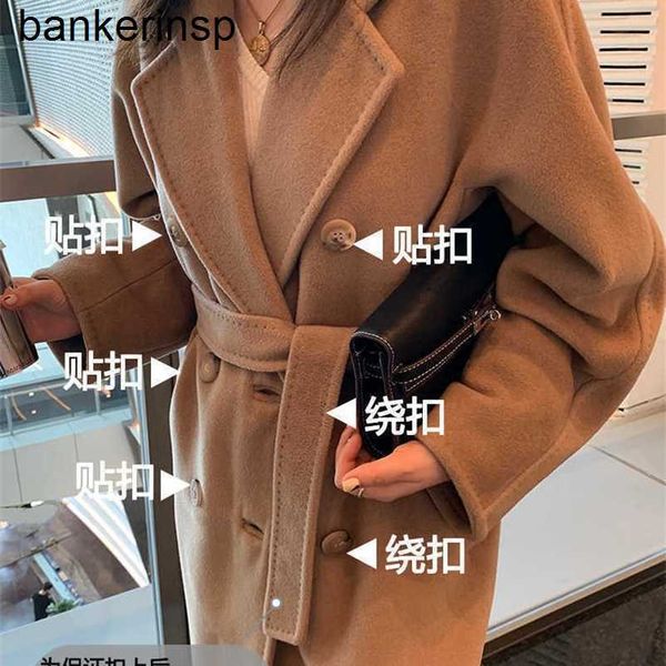 Manteau de luxe Maxmaras 101801 Manteau en pure laine 10801 Haut de gamme importé Camel Double boutonnage Double face manteau en cachemire pour manteau en laine Long cocon pour femmeNFB3