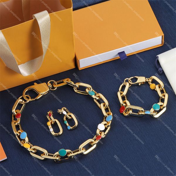 Ensembles de bijoux de luxe à pois colorés boucles d'oreilles de créateur de trèfle d'or colliers de joint de bambou chaîne épaisse Bracelet cadeau