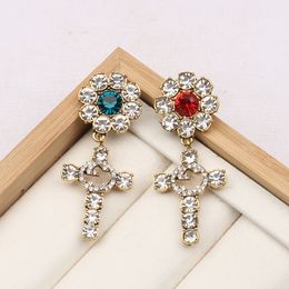 Boucles d'oreilles de luxe colorées pour femmes, bijoux de marque de styliste, clou d'oreille plaqué or, accessoires de bijoux pour fête de mariage