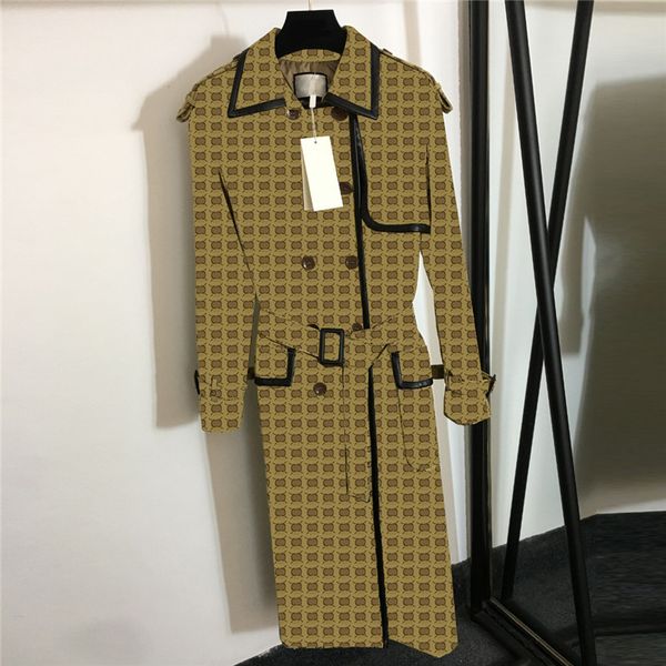 Manteau coupe-vent Long coloré de luxe dames Street Style Trench manteaux à lacets ceinture taille pardessus lettre Jacquard vêtements d'extérieur