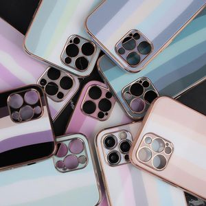 Luxe kleurrijke 6D galvaniseer plating siliconen frame telefoon gevallen voor iphone 12 mini 11 pro max xr xs x camera lens beschermende gradiënt regenboog gehard glazen dekking