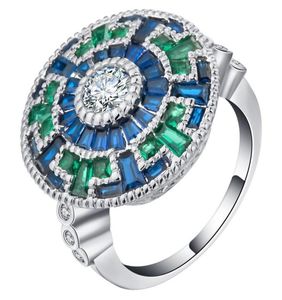 Luxe kleurrijke kubieke zirconia vingerring grote vrouwen mode blauw groene kleuren sieraden grote luxe ringen voor feestaccessoires7077041