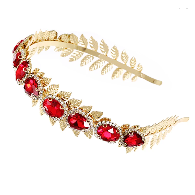 Luxury Colorful Gem Baroque Rhinestone Headbands For Women 2023 Fashion Gold Color Leaf Hair Accessories Wedding Jewelry