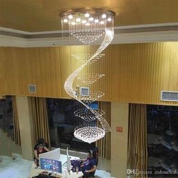 Iluminación contemporánea de lujo para escaleras, candelabro de cristal LED K9 largo, montaje empotrado grande, lámpara LED para pasillo interior, lámpara colgante Crist254P