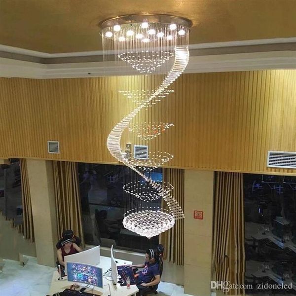 Iluminación de escalera contemporánea de lujo, lámpara LED larga de cristal K9, montaje empotrado grande, lámpara LED para pasillo interior, colgante Crist337C