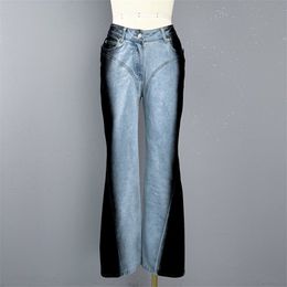 Luxe contraste couleur Jeans Denim pantalon concepteur dos en cuir Patchwork Jean pantalon mode décontracté quotidien Jeans