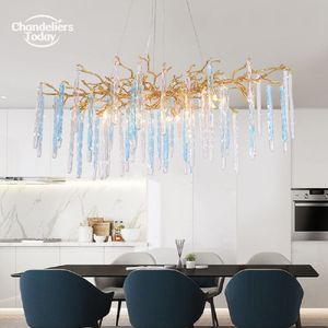 Luxe koperen kroonluchters moderne boomtak regendruppel glazen hanglampen voor woonkamer eetkamer keukeneiland hangende lampen