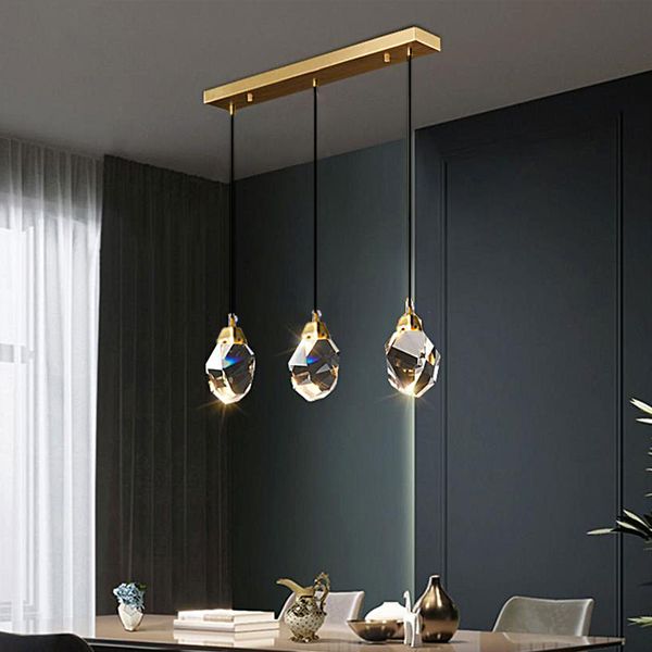 Lampe en cuivre de luxe Restaurant moderne lampes suspendues en cristal décor nordique lampe suspendue de chevet luminaires en cristal