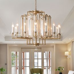 Lustres en cristal cuivrés de luxe American Classic Long Lustre Luminaire Luminaire Art Déco Européen Maison Villa LOFT Escalier Chemin Luminarias Hôtel Hall Lobby Lustre