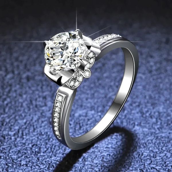 Bague en platine de luxe avec couronne coronale PT950, ronde, en diamant de 1 Carat, pour femmes, bijoux de mariage, 240307