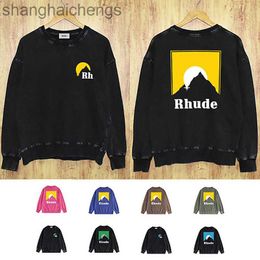 Luxe aanrecht Top Grade Designer Rhuder Hoodies Trendy hiphop gewassen versleten hoodie stof losse straat hiphop zonsopgang bergdruk hoodie met logo