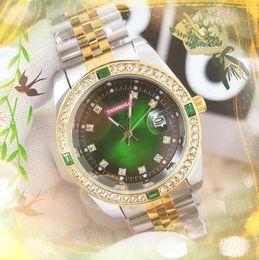 Couple de luxe tout en acier inoxydable fin bracelet montres hommes et femmes importé mouvement à quartz diamants colorés bague boîtier super brillant populaire mode bracelet montre