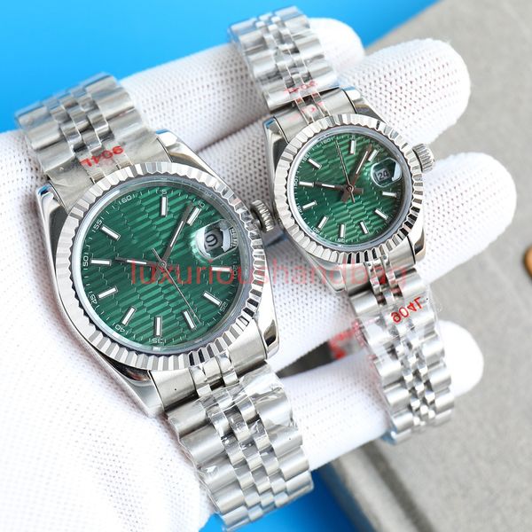 Reloj de lujo con diamantes para hombres y mujeres Esfera dorada 36 mm resistente al agua y cristal de zafiro luminoso Reloj mecánico automático de acero inoxidable 904L para parejas Jason007