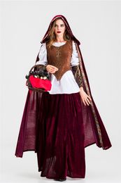 Luxe hof Medieval Little Red Riding Hood -kostuum met lange sjaal AST980987