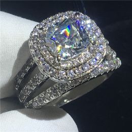 Anillo de corte de lujo, anillo de boda de compromiso diario con piedra de circonia cúbica 5A rellena de oro blanco para mujer, joyería nupcial