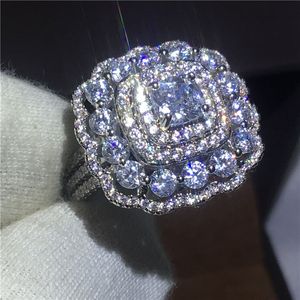 Bague à fleurs de Style Court de luxe, bague de mariage remplie d'or blanc pour femmes, Bijoux féminins en cristal de zircon 5A