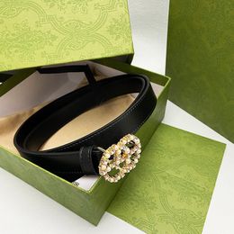 Luxe Koeienhuid Riemen Designer Parel Tailleband Echt Lederen Riem Mode Goud Diamant Gladde Gesp G Broeksbanden Breedte 2.4 cm Hot