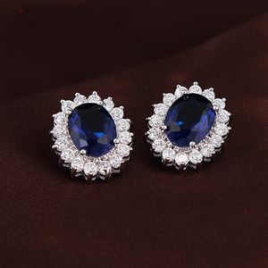 Pendientes de plata de ley 925 con zafiro azul y rubí de lujo, amatista natural, granate, peridoto, topacio, princesa Diana, joyería fina al por mayor