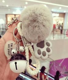 Luxury Creative Plush Keychain Colgante exquisito Rex Rabbit Fur Ball Car Cadena de bolsillo Costilería G10199556992