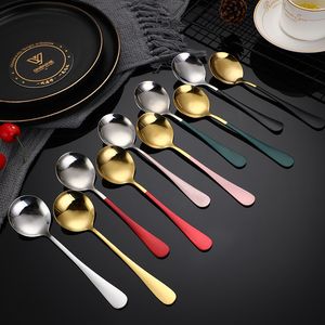 Cuchara de sopa redonda de acero inoxidable 304, cuchara para agitar té y café espesada para el hogar, utensilios de cocina para helado, vajilla, 1 Uds.